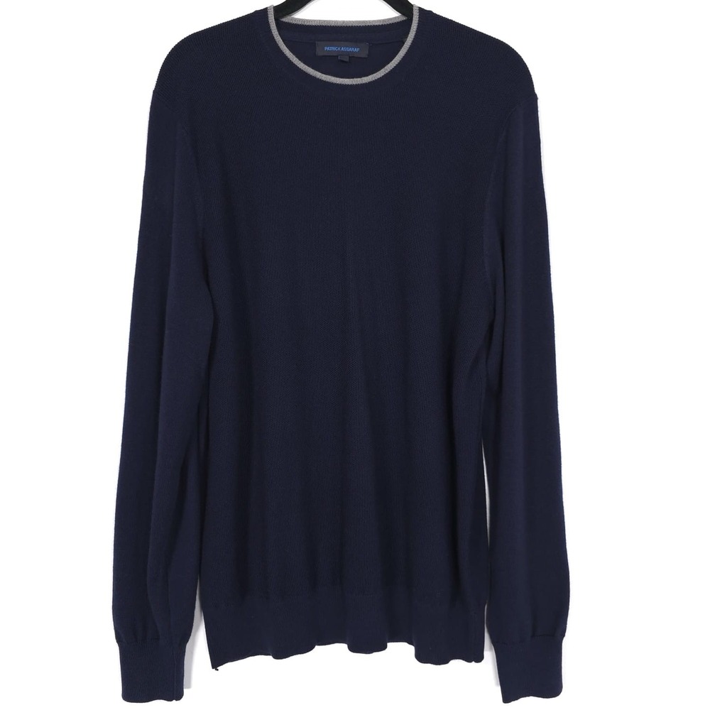 PATRICK ASSARAF 100% EXTRAFINE MERINO WOOL Size‎ MEDIUM Crew Navy Blue Sweater
